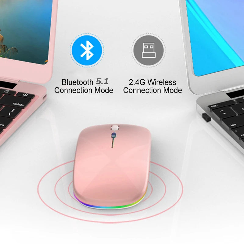 Rechargeable Bluetooth 5.1 Wireless Mouse with 2.4GHz USB RGB 1600DPI Mouse For MacBook Tablet Computer Laptop PC Mice - Online Gift Shop